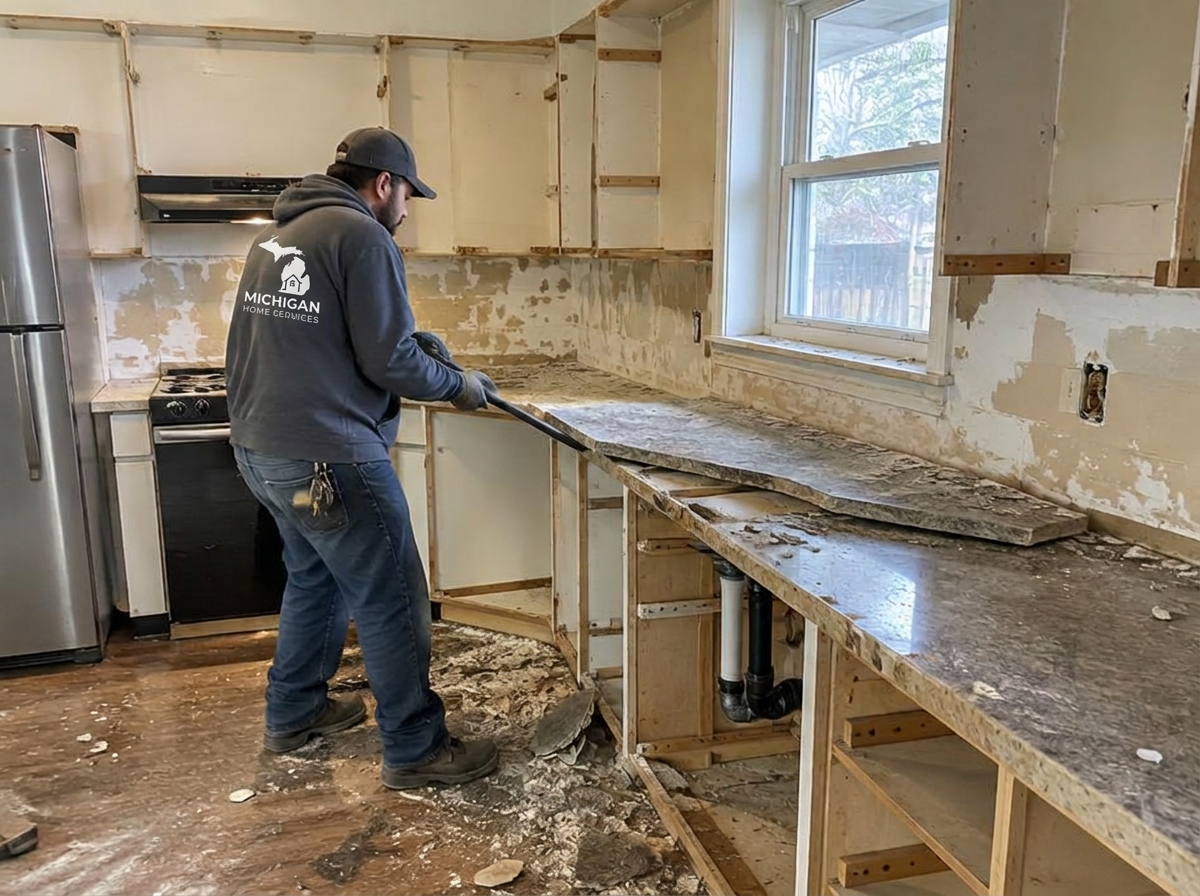 Michigan Home Services kitchen demo in Livingston, Washtenaw and Oakland County Michigan